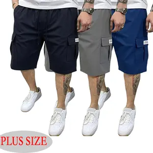 Men’s plus-size shorts 3-piece set (earth yellow/black/gray/blue) — slanted pockets — versatile casual wear — suitable for everyday use — multi-pocket design — ideal for summer outings, travel, and vacations — plus-size shorts