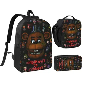 five nights at freddy's Lightweight Backpack Set With Lunchbox And Pen Pouch A Great Backpack 17inch For Traveling Rucksack FNaF Daypack Nightmare Bonnie lunchbag