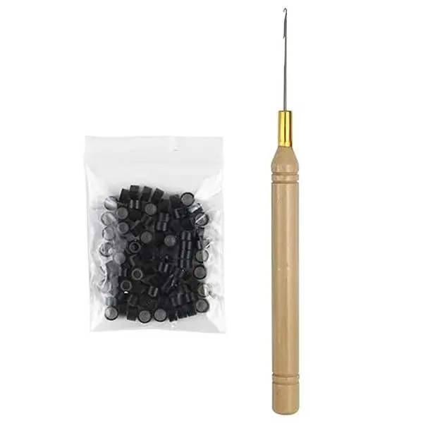 Ve Sunny Butterfly Weft Hair Extension Tool Kit, 80 Micro Beads with Pulling Hook (2-Piece) or Pulling Hook + Bead Threader (3-Piece), Professional Hair Extension Accessories Hair Styling Tools Hair Curling Iron