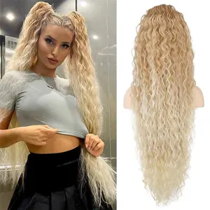 Natural Wavy Gradient Ponytail Wig 90cm Long Synthetic Fiber with Adjustable Drawstring for Cosplay Daily Wear & Party High-temperature Strands