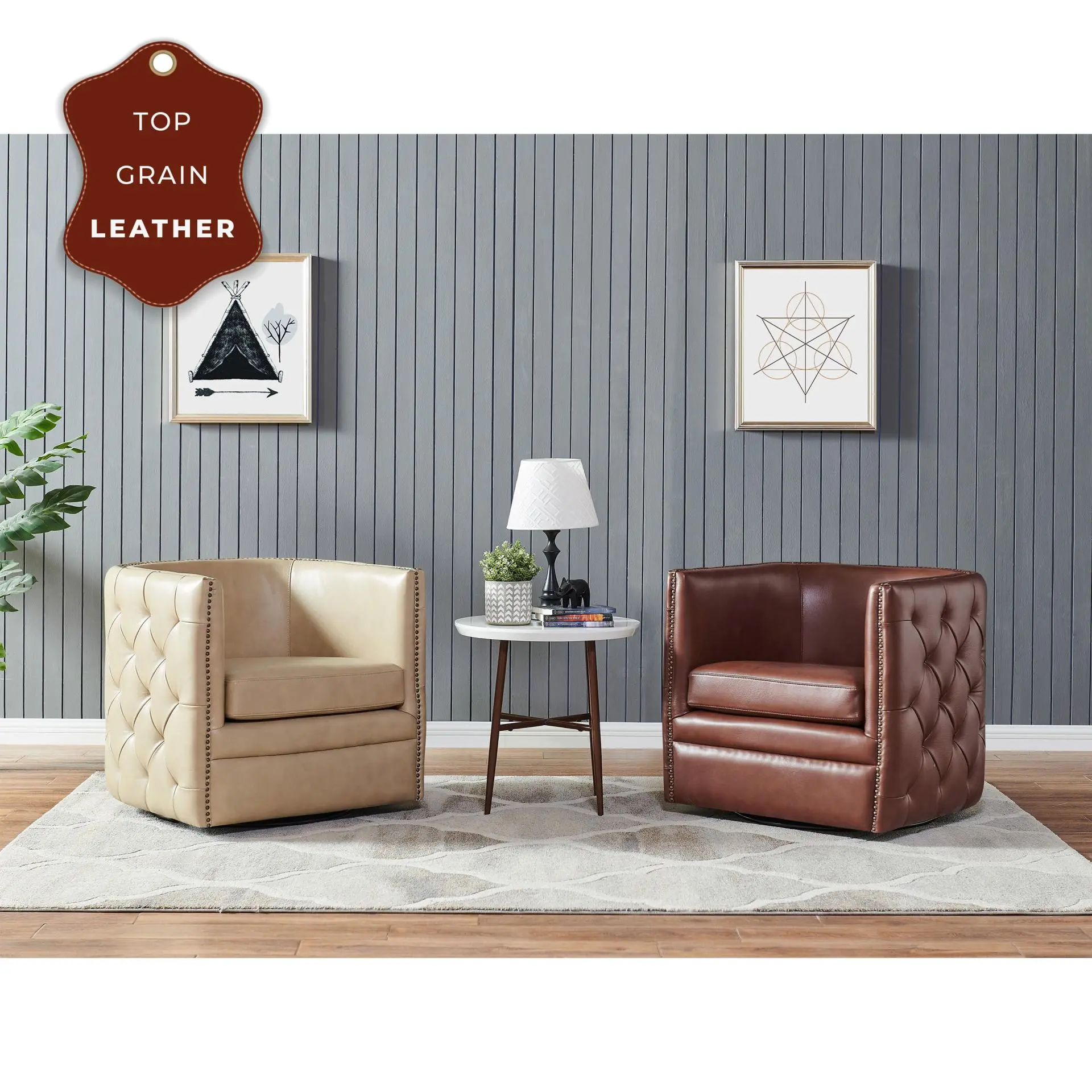 New Pacific Direct Leslie Top Grain Leather Swivel Tufted Chair 1900152-426