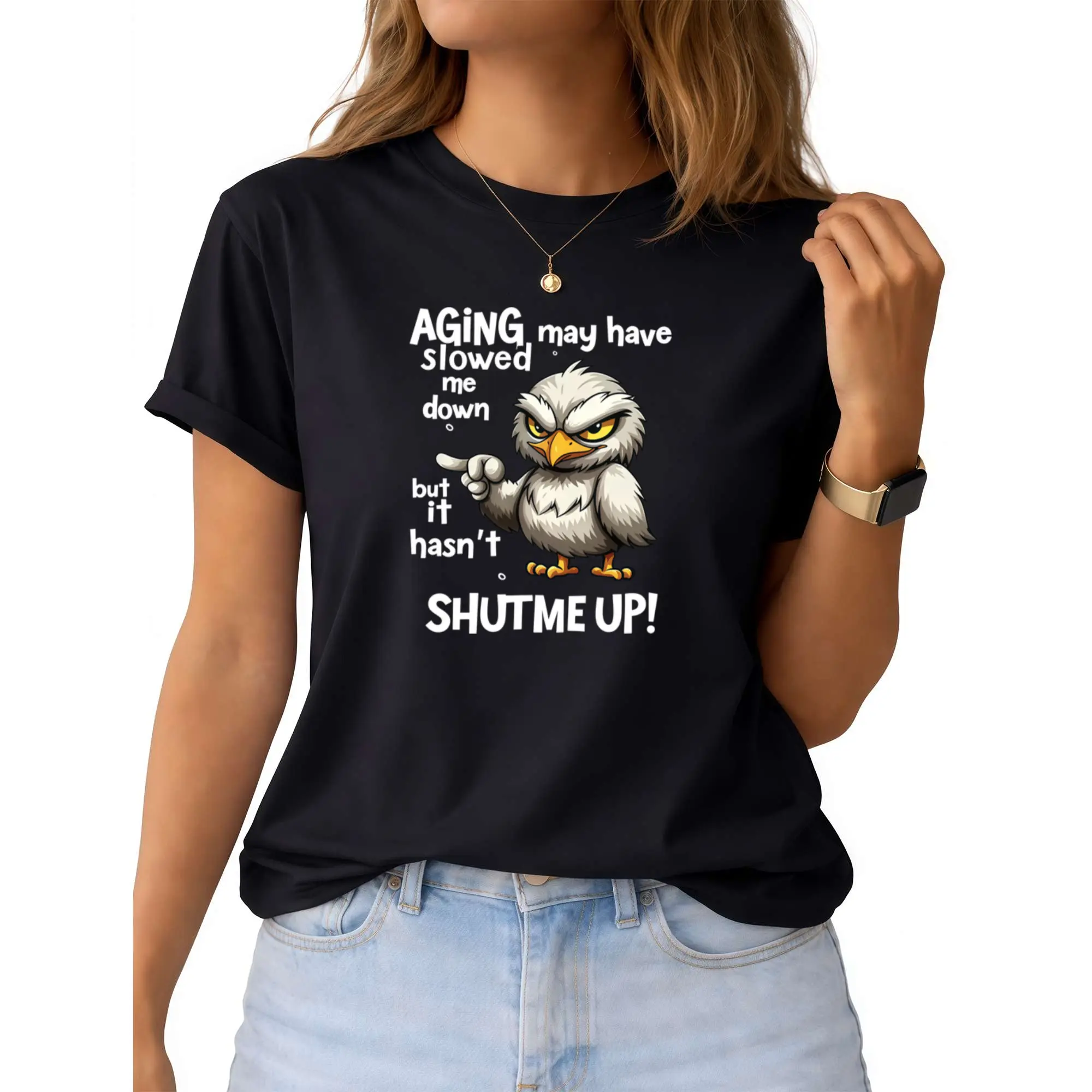 Aging Attitude Graphic T-Shirt (Funny Owl Design with Bold Statements) – Short-Sleeve Crew Neck for Summer, Casual Essential, Relaxed Fit | Humor Print T-Shirt | Comfortable Style for All Ages Apparel Athletic