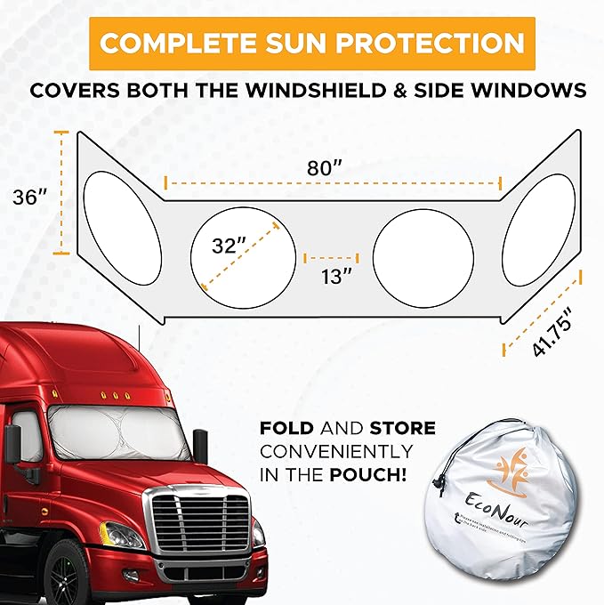 Truck Front Windshield Sun Shade  – 240T Thickened Reflective Sunshade, Blocks 99% Heat & UV Rays, Foldable Windshield Sunshade Keeps Vehicle Interior Cool