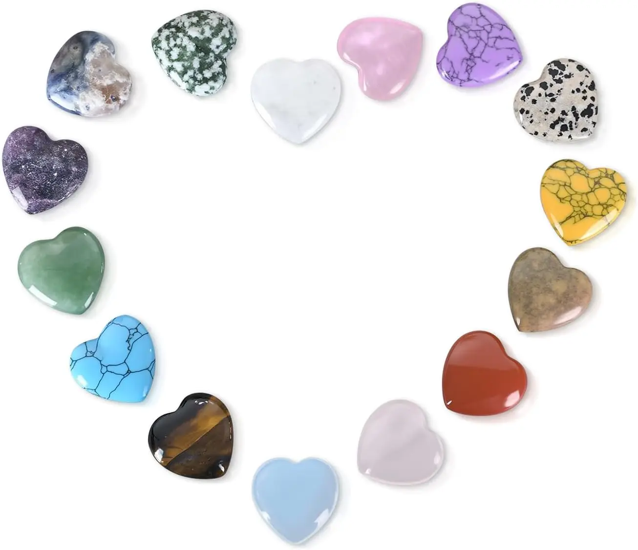 15PCS Mixed Color Heart Healing Crystals – Handcrafted Gemstones for Meditation, Chakra Balancing, Energy Healing & Witchcraft, Crystals and Healing Stones for Positive Vibes