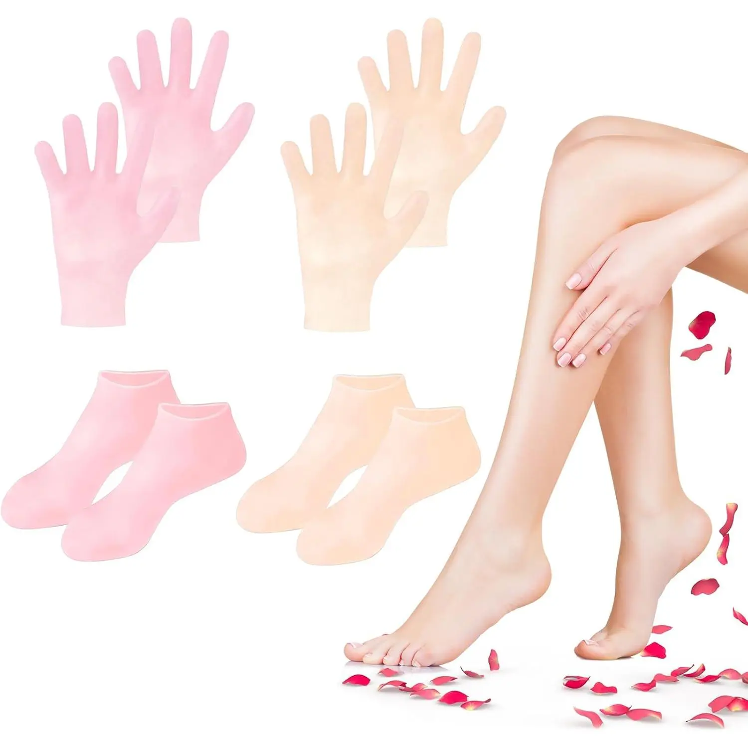 4 Pairs Silicone Socks Gloves Set for Dry Cracked Feet and Hands, Silicone Foot Socks for Women, Moisturizing Feet Nail Moisturizer