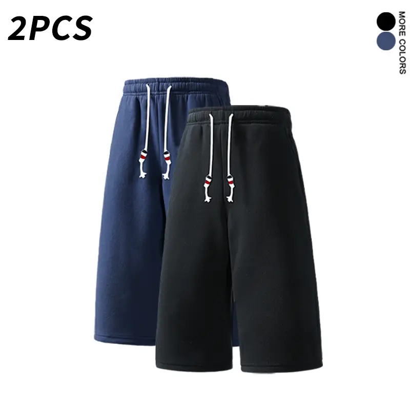 Men's 2-Piece Preppy Plain Lightweight Sporty Casual Sweat Shorts, Solid Knee-Length with Elastic Waist & Custom Drawstring for Summer Sports, Plain Men's Shorts