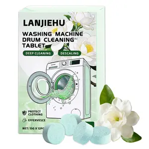 LANJIEHU Washing Machine Cleaner Tablets 12 Count - Deep Cleaning & Descaling Effervescent Tabs for All Washers, Remove Odor & Residue, Gardenia Scent, 1 Year Supply—Gentle on Clothes, Tough on Odor & Residue, Safe for Family & Pet Owners