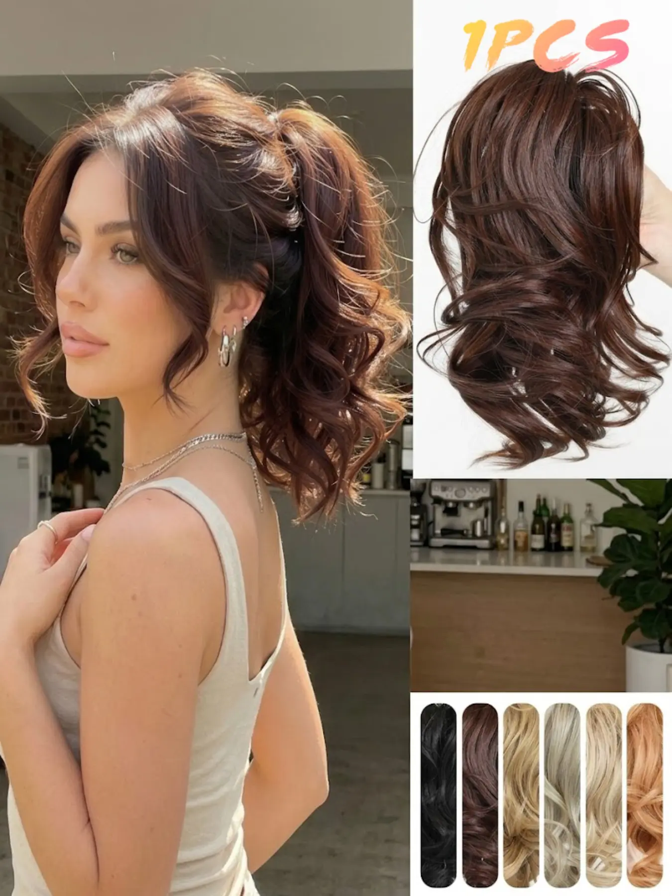 Women's Curly Ponytail Clip-In Hair Extension, Lightweight, Instant Volume, Easy Wear, Medium Length Wig
