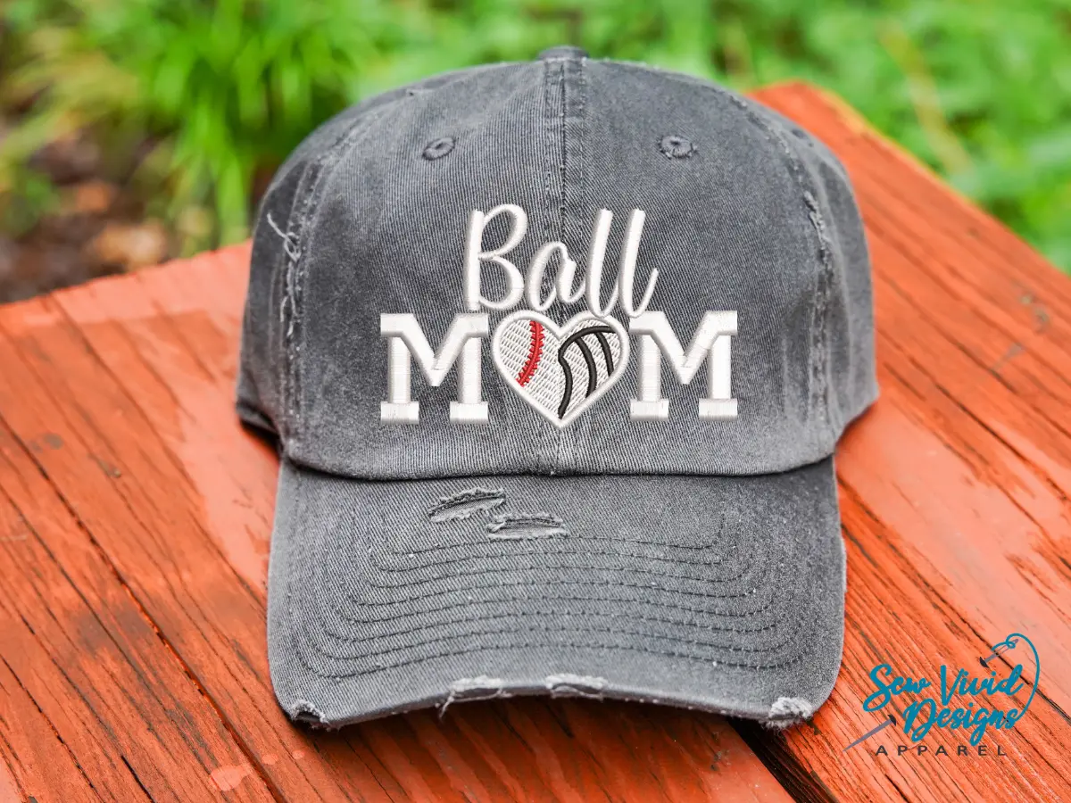 Ball Mom Baseball/Volleyball Hat | Distressed Baseball Cap OR Ponytail Hat | Custom Colors | Baseball Mom Gifts | Volleyball Mom Ball Cap | Sports Mom Hats