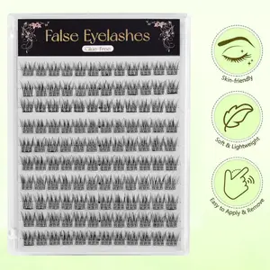 No Glue Lash Clusters, 120 Clusters Large Capacity, Thin Black Band Individual Lashes, European Style Natural Cluster Lashes, Lazy & Beginner Friendly DIY Eyelashes, Makeup