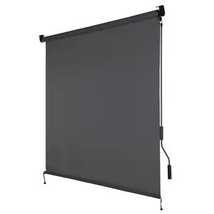 Aoodor 5% Openness Cordless Solar Fabric Roller Shade, 5'W x 8'H Sun Shade for Outdoor Gazebo Pergola Porch, 95% UV Protection