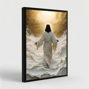 NBHYK Jesus Canvas Wall Art for Christian Poster Picture Jesus Walking On Water Print Painting Wall Decor for Church Home Living Bedroom Kitchen Office Room Decor Eco-Friendly Fade-Resistant Waterproof UV-Protected - Bar