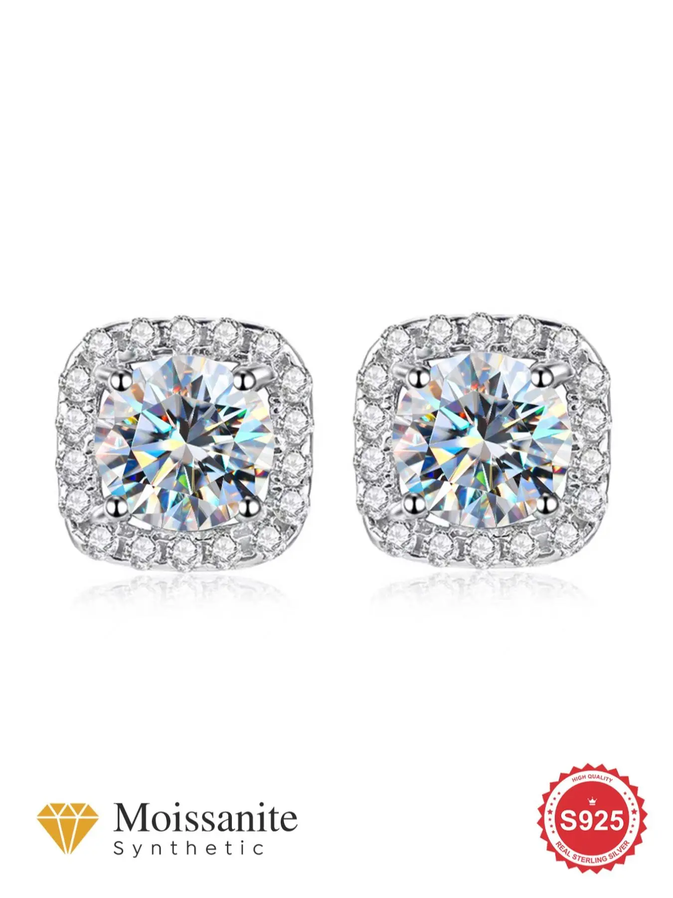 925 Sterling Silver Square Shaped Synthetic Moissanite Earrings, Luxury Engagement Earrings for Women, Fine Jewelry for Wedding Bride, Anniversary Festival Gift, Thick Studs