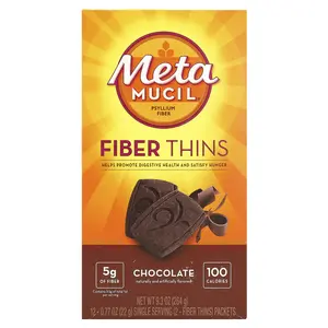 Metamucil Fiber Thins, Chocolate, 12 Packets, 0.77 oz (22 g) Each