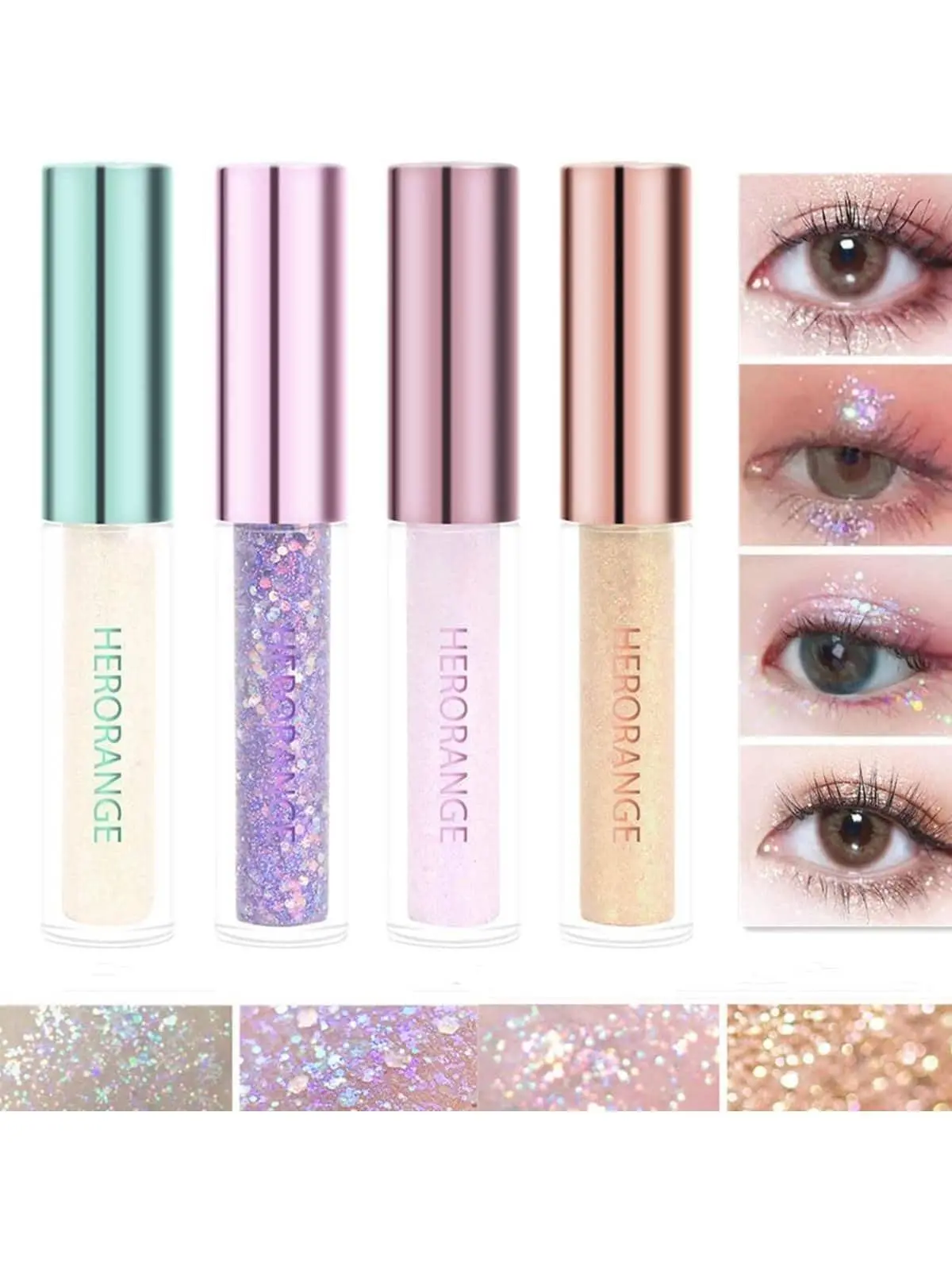 4Pcs/Box Glitter Liquid Eyeshadow Set Crystal Diamond Liquid Liner Shimmer Glitter Highlight Metallic Liquid Shadows Quick-drying Sequin Pearlescent Eye Makeup Cosmetic