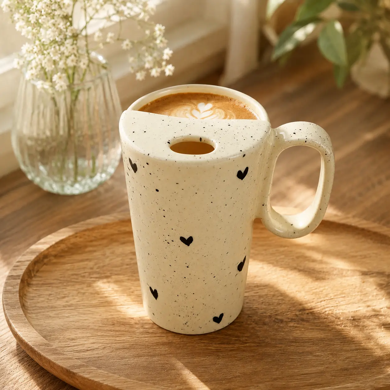 Black Heart Yellow Handle Ceramic Coffee Mug Handmade 12oz Dishwasher Microwave Safe Reusable Gift for Coffee Lovers Perfect for Mother's Day Safe Lead Free Design    12