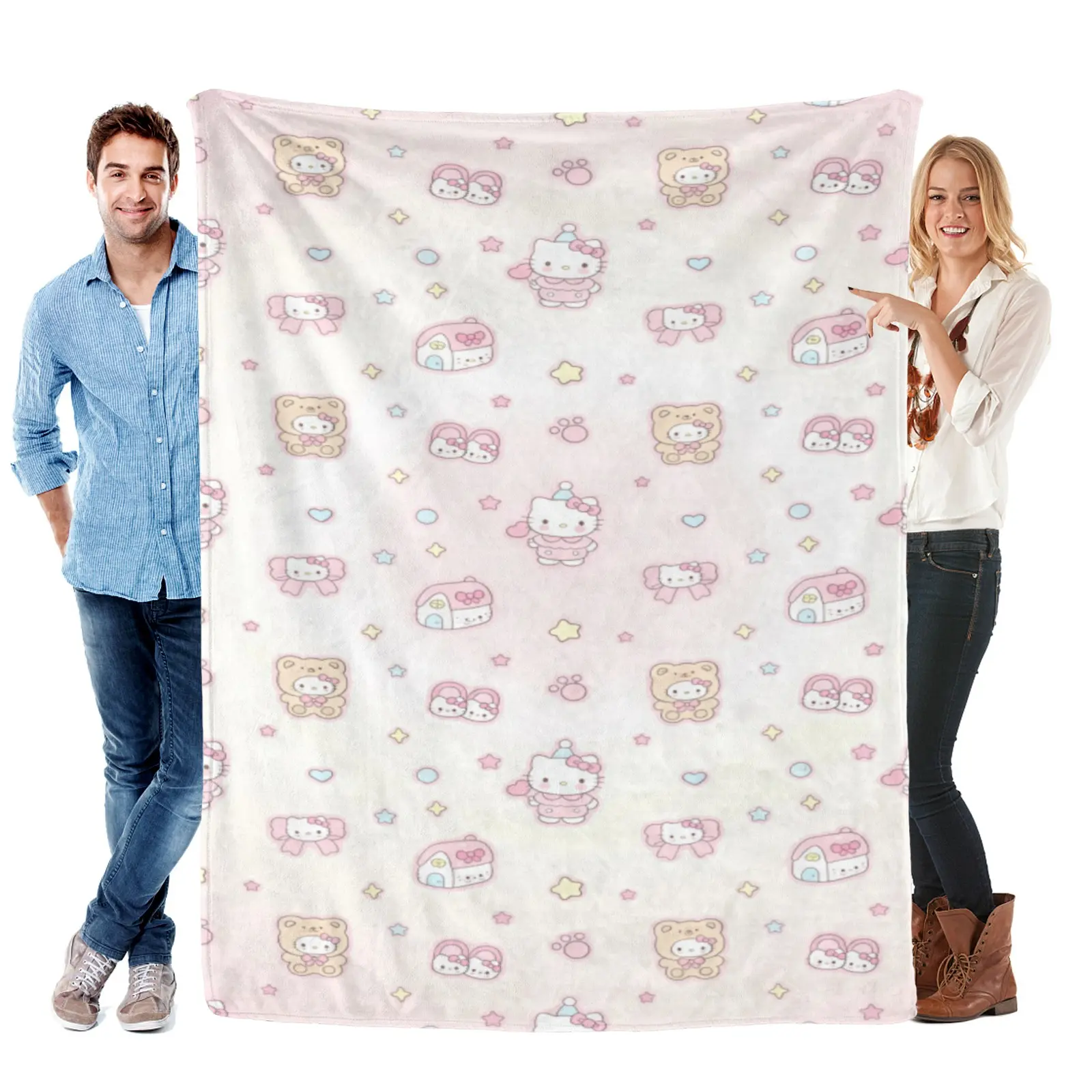 Sanrio Hello Kitty Cute Bear House Blanket, Warm Fleece Throw Blanket, Cozy Cartoon Blanket For Sofa Bed Office, Hello Kitty Room Decor
