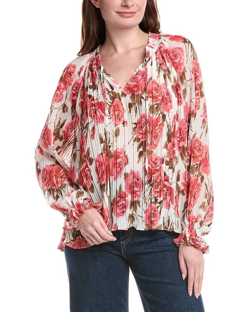 philosophy Smocked Tie Neck Printed Plisse Blouse