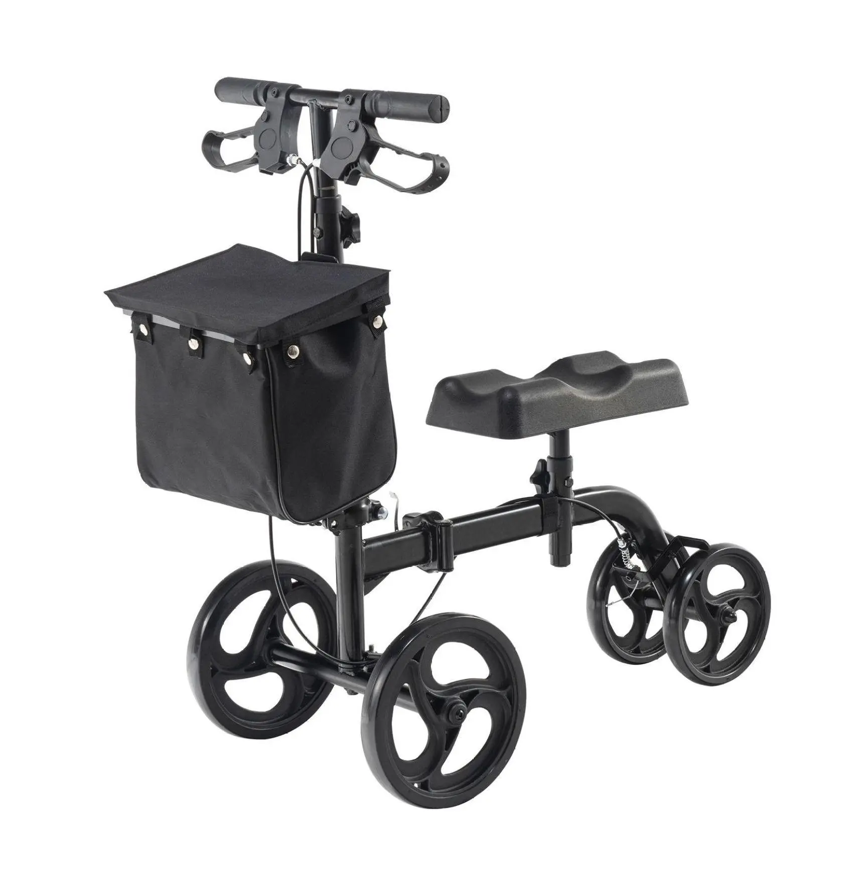 Folding Knee Scooter, Steerable Knee Walker - Carbon Steel, Adjustable Height, All-Terrain Wheels, Dual Brake - Leg Recovery for Broken Foot/Ankle Single Rod Solid Wheel