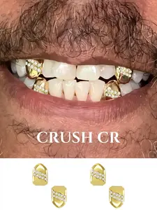 CRUSH CR 18K Gold Plated Shield-Shaped Iced Out Single Cap Tooth Grillz Paved with CZ Stones in Gold/Silver Options Perfect for Daily Commutes Hip Hop Concerts Club Nights Edgy Streetwear Fits Brunch Dates Y2K Aesthetic Outfits Special Occasions Hangou