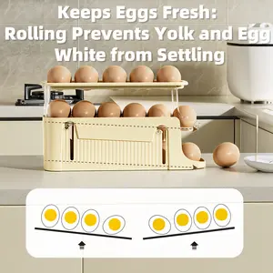 3-Tier Foldable Refrigerator Egg Holder, Automatic Rolling Refrigerator Egg Dispenser For 17 Eggs, Egg Tray For Optimizing Egg Storage Space In Cabinets And Kitchen Refrigerators
