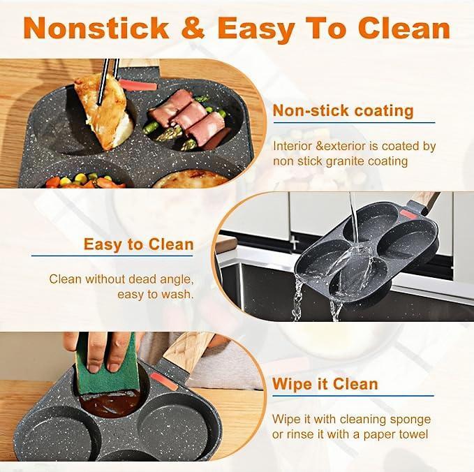 Multifunctional Non-stick Egg Skillet, 4-in-1 Breakfast Pan for Bacon & Pancakes, Induction & Gas Compatible