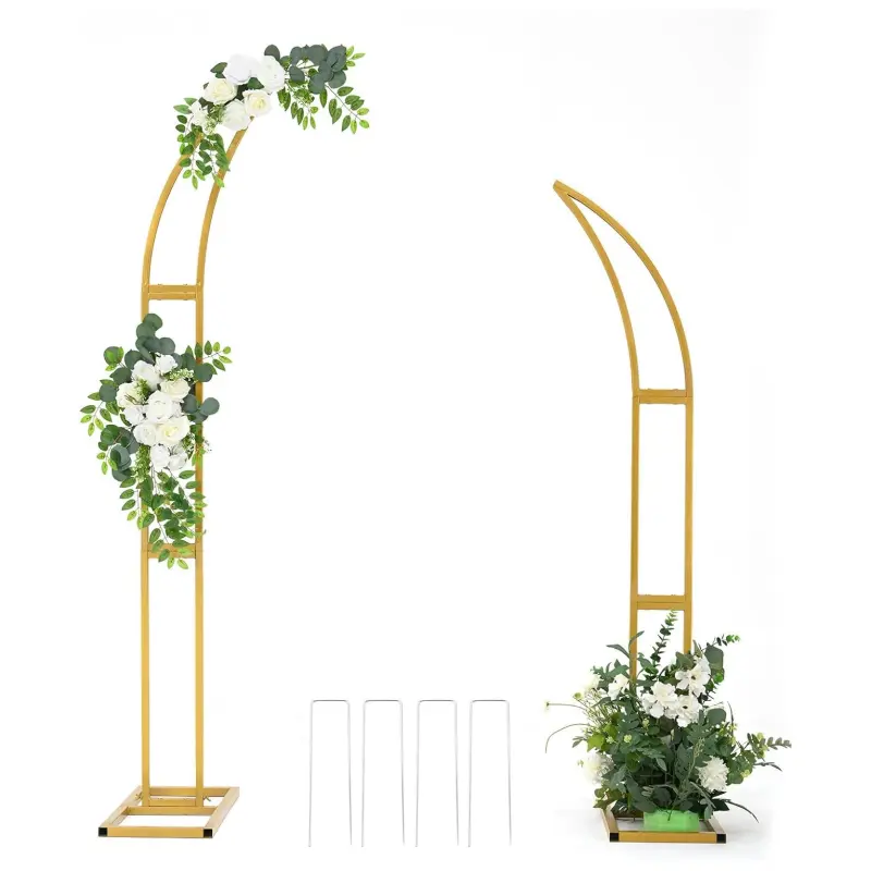 VINCIGANT 2Pcs Curved Gold Metal Half Arch Backdrop Stand 5.9ft 6.9ft for Wedding Bridal Shower Engagement Party Celebration Decor