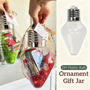 3-Pack DIY Plastic Bulb Ornament Gift Jar, Christmas Light Bulb Decorative Hanging Container, Festive Holiday Decoration, Party Lighting Decoration