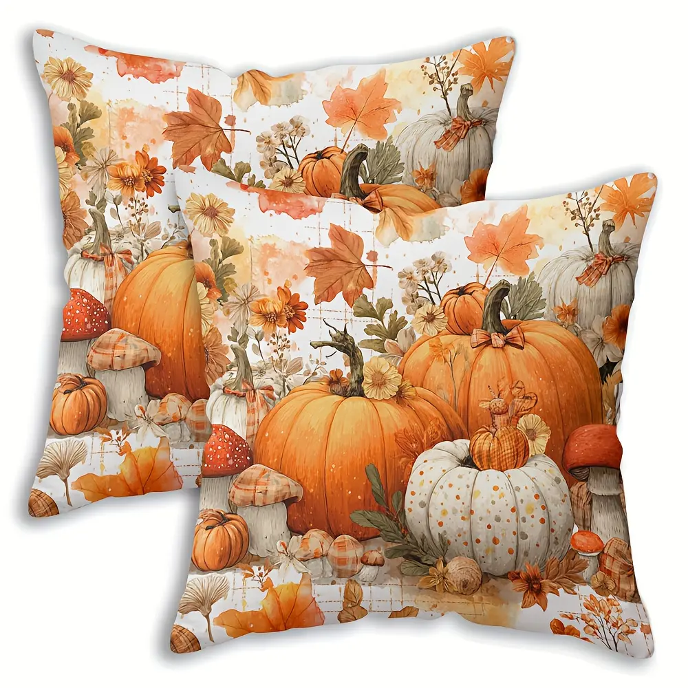 2pcs, Autumn Pumpkin Throw Pillow Covers, Contemporary Style, Printed Fall Home Decor for Seasonal Decoration, Pumpkin Decor, Single-sided Printing, Without Pillow Core