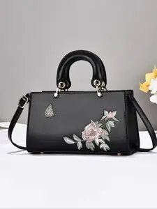 Elegant Embroidered Floral Messenger Bag, Large Capacity Casual Shoulder Crossbody Bag for Women, Elegant Fashion Handbag, All Season Travel Shopping