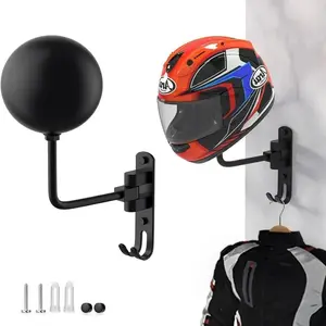 180° Motorcycle Helmet Rack, Wall-Mounted Metal Helmet Holder, Two Hooks, Suitable for Motorcycles, Jackets, Hats