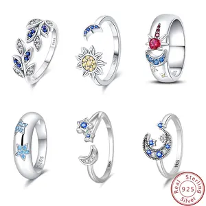 S925 pure silver star and moon series, wide face ring, sun, moon, star, open ring, suitable for daily wear, gift giving and other occasions, is an exquisite and fashionable jewelry gift. Fashion ring succulent set rain suit pink frog bonsai