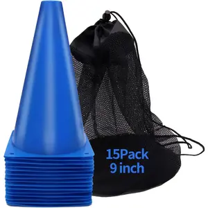 9 Inch, 15 Pack Training Cones for Soccer Practice, Agility Field Cone Set for Drills Football Basketball, Plastic Cones for Outdoor Indoor Games