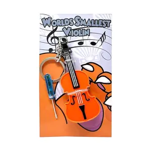World's Smallest Violin Toy Keychain with Playable Sad Music - Tiny Mini Violin Keychain with Sound for Collectors