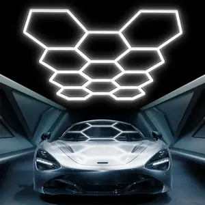 46 Packs Hexagon Garage Lights, 11 Grid Hexagon led lights Ceiling system designed for Grid Systems. Cool White light, ideal for Car Detailing Garages, Basements, Gyms, Barbershops, SpringGlowUp
