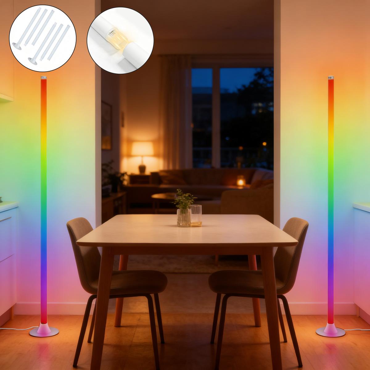 LED RGBIC Corner Floor Lamp, RGB+IC Music Sync DIY Mode, Remote Control, USB Power Supply, Three-Section Telescopic, Easy Installation, Color-Changing Multicolor Function, Suitable for Living Room, Bedroom, Game Room Decoration, and Living Room Floor Lamp