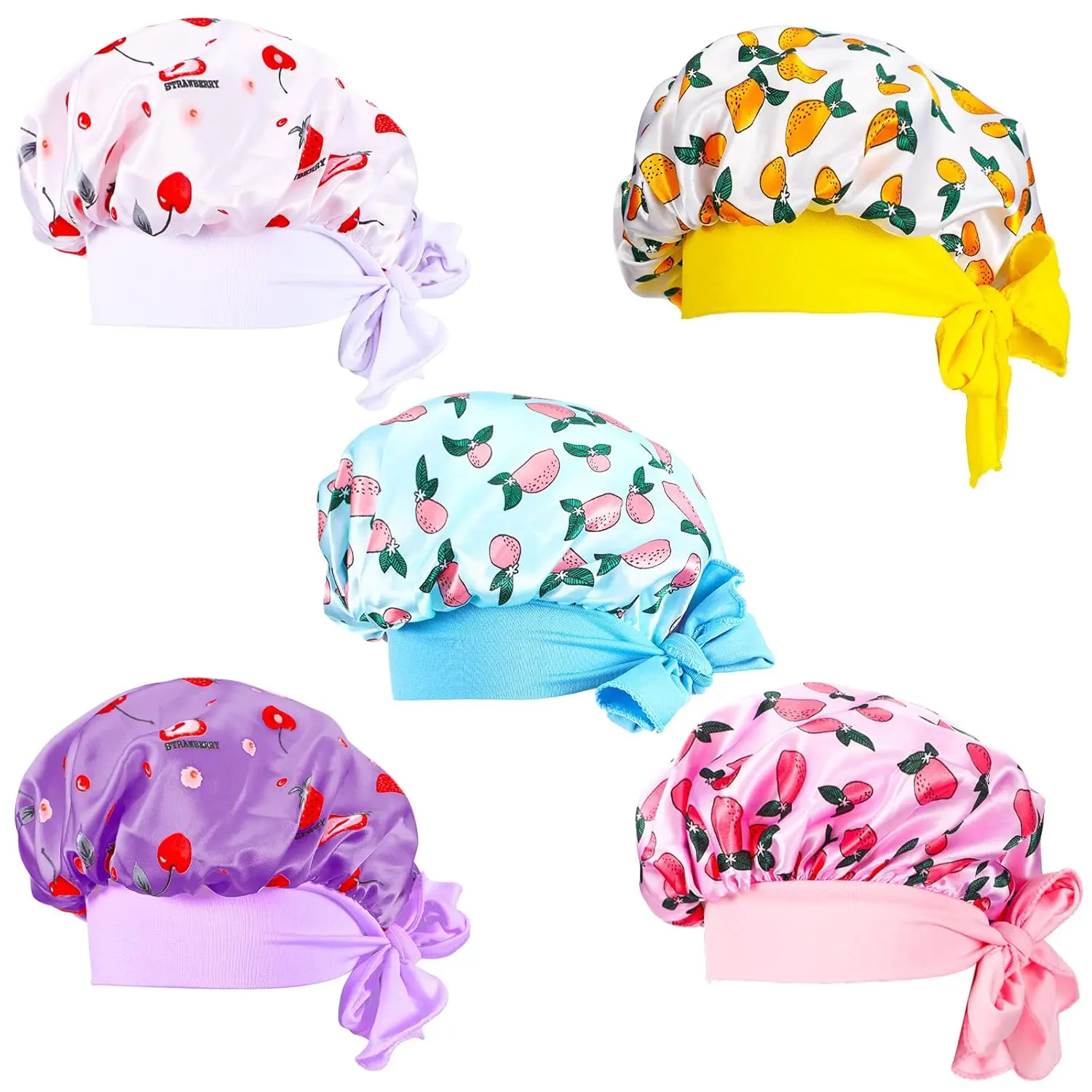 5 count  Bonnet Long Satin Cap for Girls Boys Soft  Bonnet Curly Hair Braid Cap Tie Band for Dreadlocks Braid Afro,5 Styles(Medium)