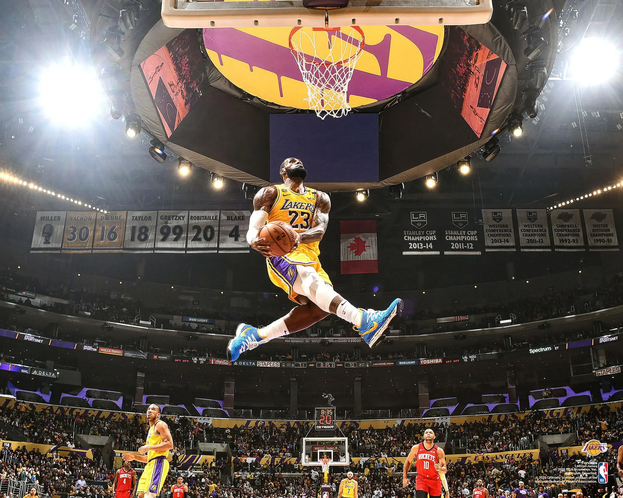 LeBron James Los Angeles Lakers Unsigned Dunk Against Houston Rockets Photograph - NBA Memorabilia