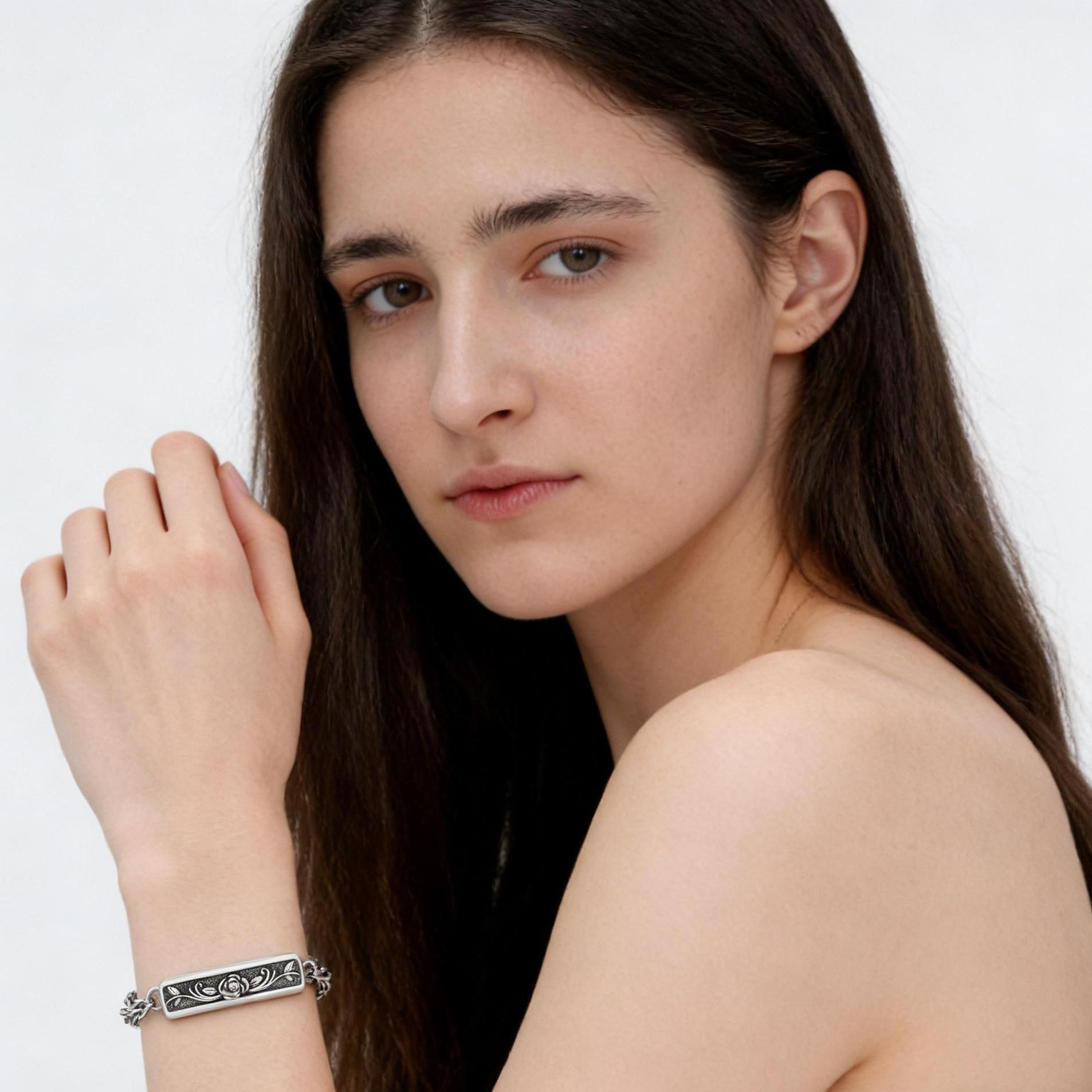 MEIDERBO Dream Chaser Rose Urn Bracelet 925 Sterling Silver Holds Ashes Flower Pendant Bella Chain Stainless Steel Rope Chain 7+2 Inch Memorial Jewelry