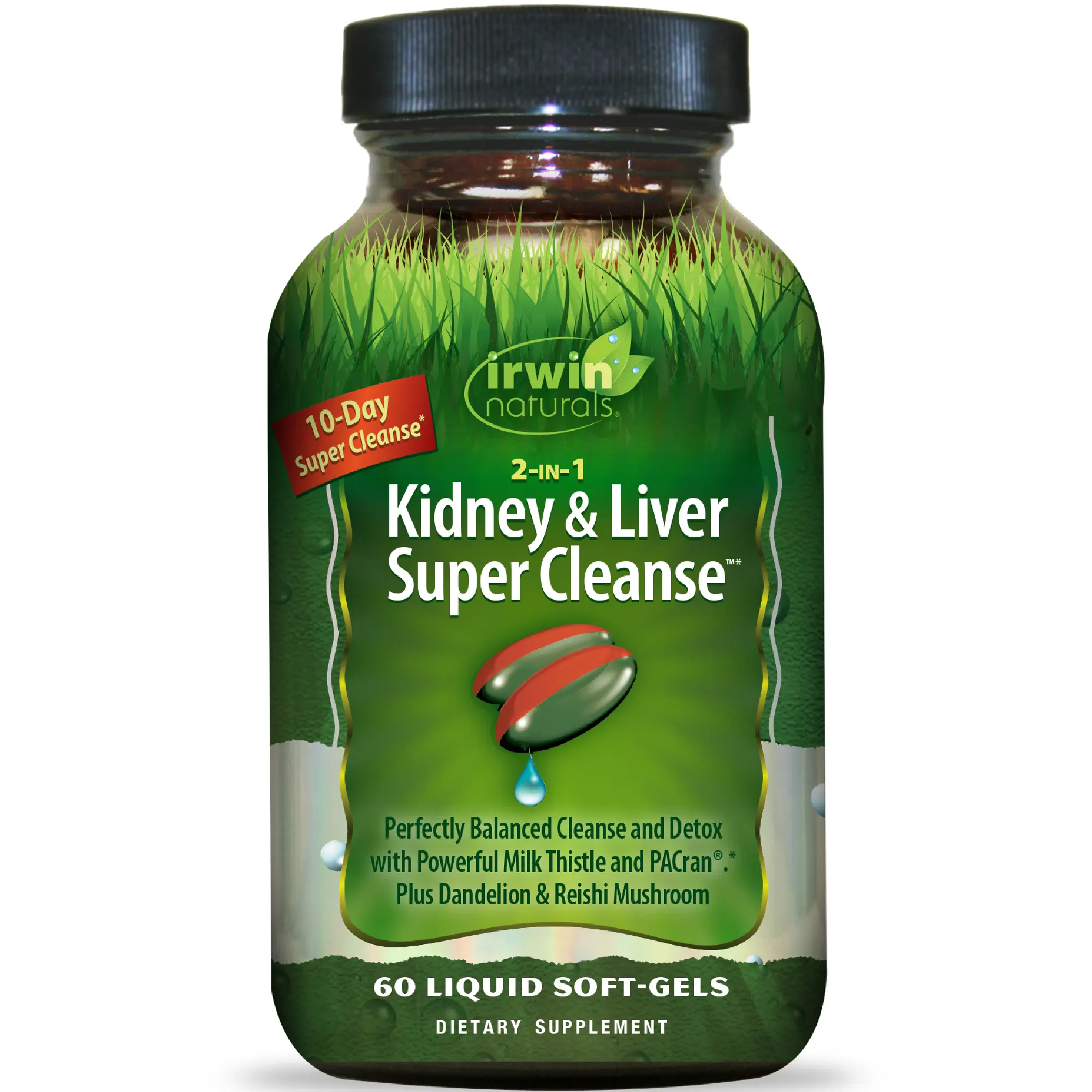 2-in-1 Kidney & Liver Super Cleanse | 10-Day Herbal Cleanse with Milk Thistle, NAC & PACran | Liquid Soft-Gels for Liver, Kidney & Urinary Tract Wellness Support | 60 Soft-Gels