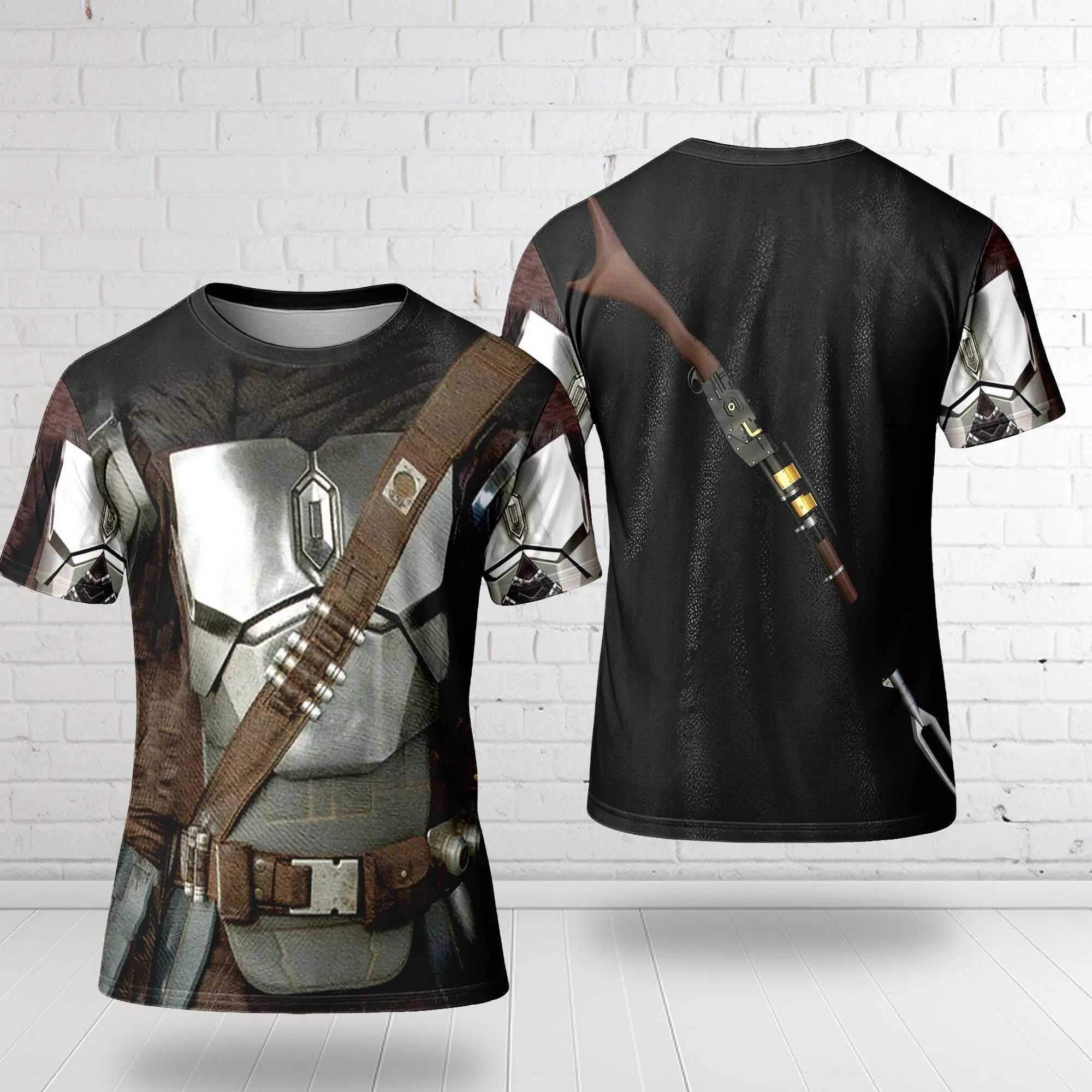 Warrior Fictional Movie Character Cosplay Costume Shirt, Mandalorian Halloween Costume For Family Group 3D Shirt, Super Hero Gift Friends