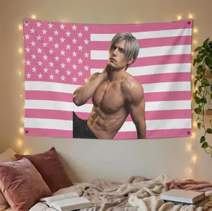 Resident Evil Leon Kennedy Flag Pink USA Aesthetic Wall Decor Tapestries Gamer Bedroom Gift for Fans