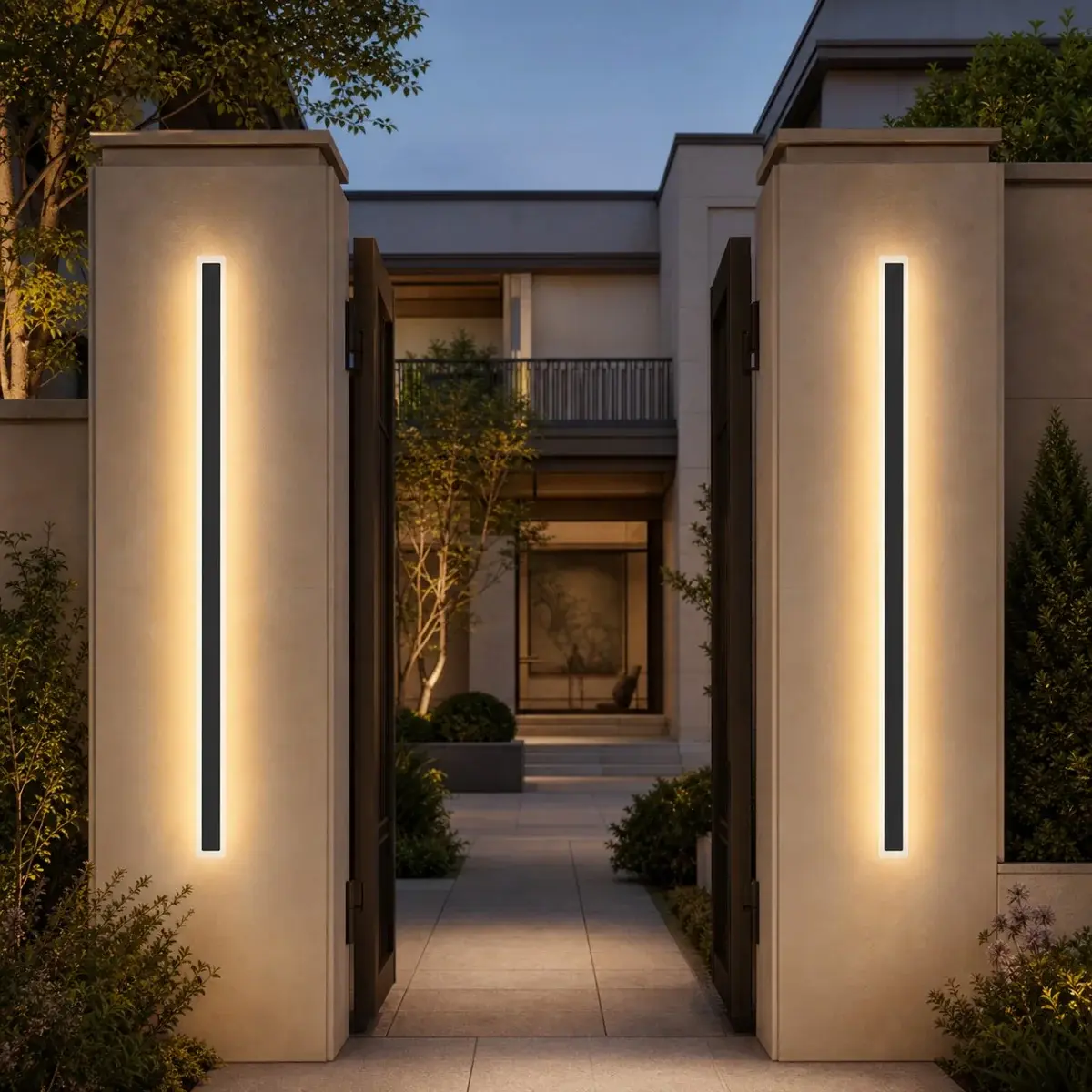 59" Set of 2 Outdoor LED Wall Sconces, IP65 Waterproof Modern Exterior Wall Lights, Black 3000K Warm White, Hard-wired