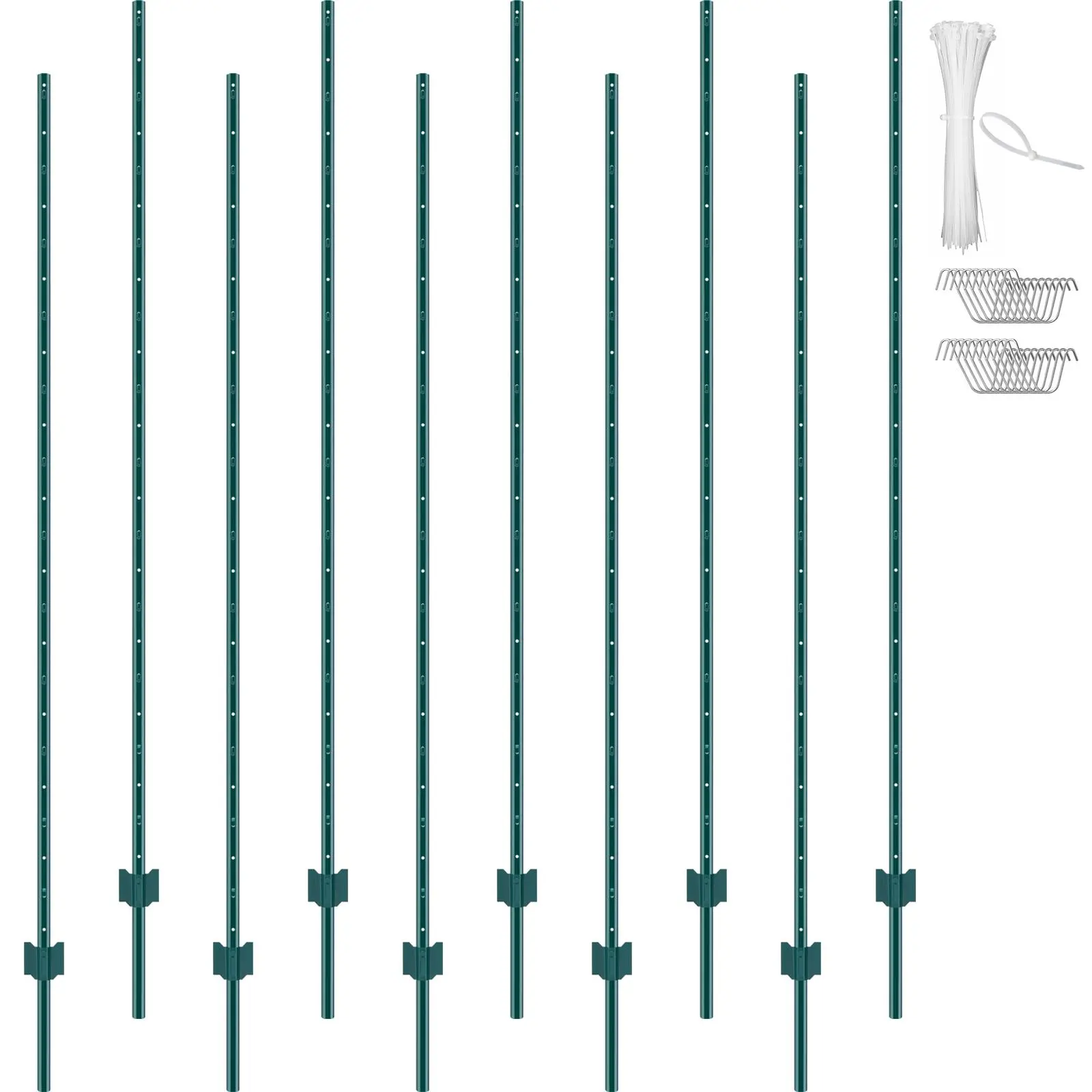 【Summerfinds】VEVOR 7 Feet Fence Post 10 Pack T-Post Heavy Duty Metal Fence PostsSturdy Steel Fence Stakes for Garden YardLawnFarms and Outdoor Wire FencingGreen