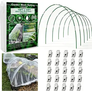 Garden Netting Kit for Raised Beds Bugs Out, Vegetable Garden Pest Barrier 10x33ft Ultra Fine Insect Netting Garden Bed Covers & 6 Sets of 8ft Fiberglass Garden Hoops (6 Sets Garden Hoops with White10x33ft Garden Netting)