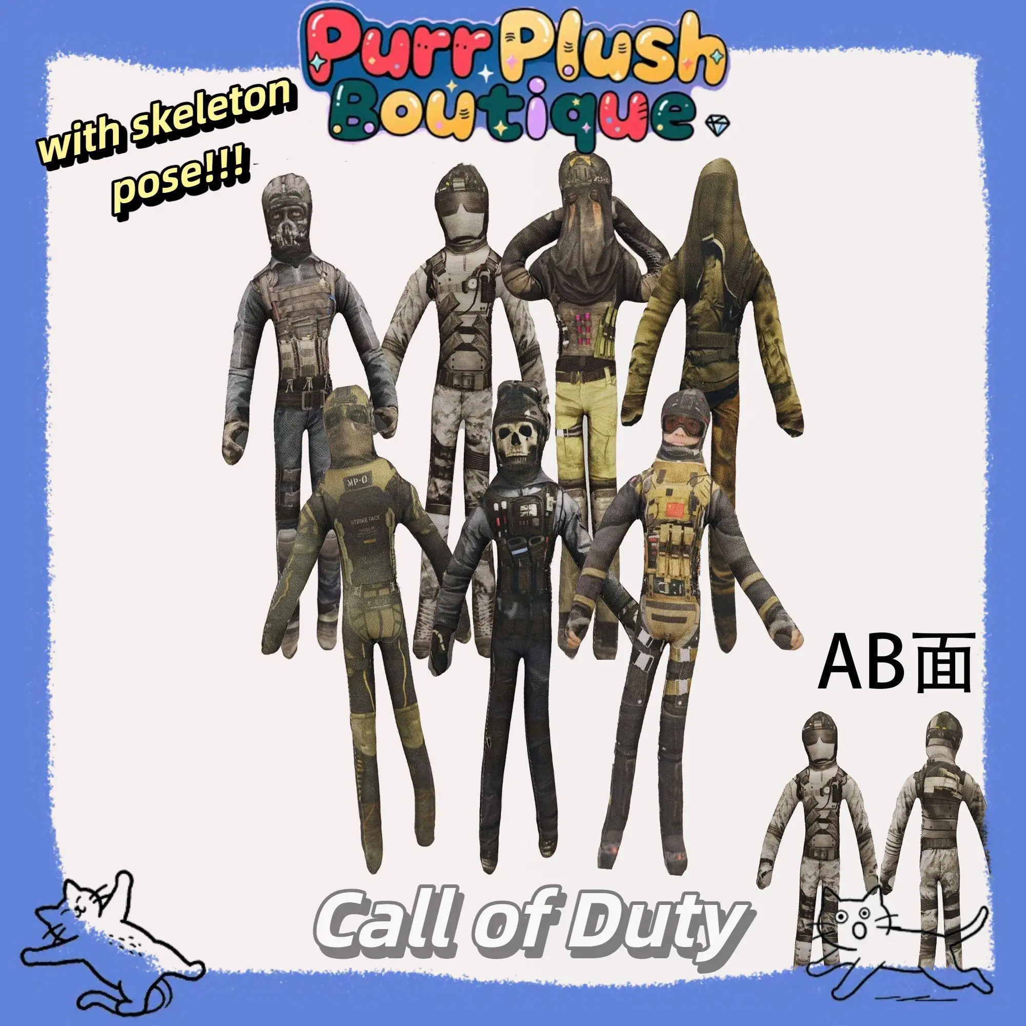 28cm Wire Doll - Call Of Duty Ghost Sebastian Krueger Konig Cosplay Prop, Halloween Party Abstract Twistable Stuffed Plushie, AB Design Toy Accessory