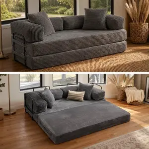 CAODOC 80’’ Oversized Boneless Couch, 5-in-1 Convertible Sleeper Futon Sofa Bed with 2 Pillows, Deep Seat Corduroy Floor Sofa for Small Spaces, Foldable Modular Pull Out Couch for Guest Bed Kids Play Area, No Assembly