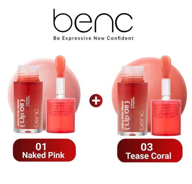 BENC Sunkissed Nude Coral Bundle - 01 Naked Pink + 03 Tease Coral | Peachy Nude & Coastal Glow Vibes | Perfect Lip Combo for a Soft Sunkissed Glow | Collagen & Peptide Dimensional Finish | Stocking Stuffers & Gift Picks