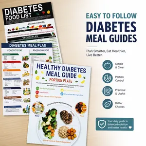 3 Pcs Diabetic Food List and Meal Planner Chart, Glycemic Index Charts Contain Serving Size Carbs Calories Protein for Type 1 and 2 Diabetes