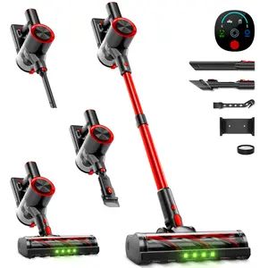Cordless Vacuum Cleaner with Self-Standing, Lightweight Powerful Suction Vacuum,LED Screen Stick Vacuum Cleaners for Home, for Pet Hair, Carpets, Hardwood Floors (red)